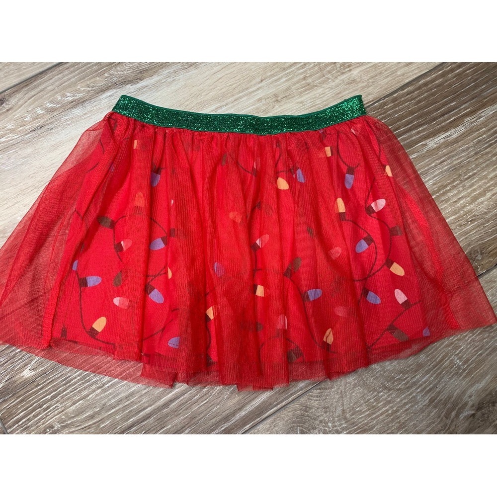 Youth girls pull on Christmas tutu skirt w/ Christmas light pattern size 7/8